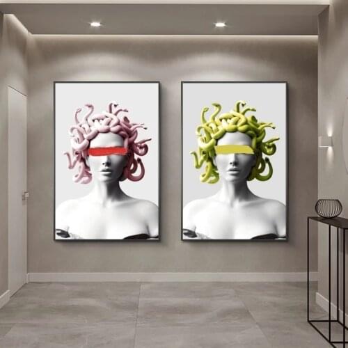 Vaporwave Sculpture Of Medusa Canvas Art Posters Graffiti Art Canvas Paintings Abstract On the Wall Art Pictures Home Cuadros