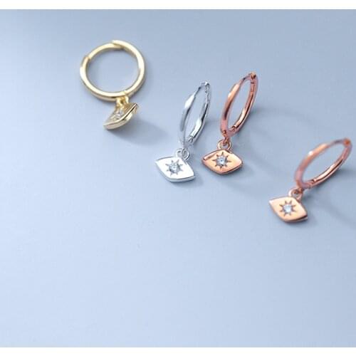 1PAIR 100% REAL. 925 Sterling SIlver Fine Jewelry starlight CZ Eye Hoop Huggie Earrings C-G8938