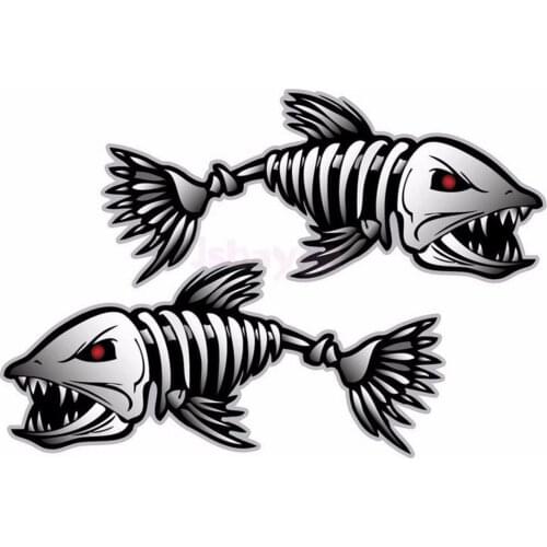 2Pcs Skeleton Fish Bones R&L Vinyl Decals Stickers Kayak Fishing Boat Car (C022)