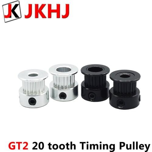 JKHJ 3D Printer Parts GT2 Pulley 20 tooth Bore 5mm 8mm 2gt teeth Timing Gear Alumium 6mm synchronous belt pulley 2PCS