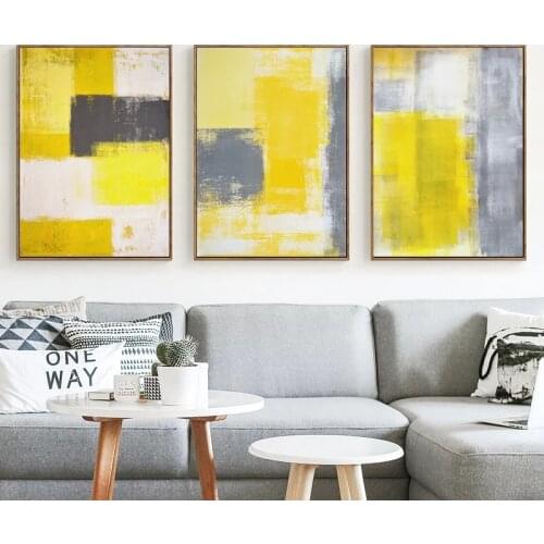 Modern Style Abstract Paint Yellow Gray and White Canvas Painting Print Poster Picture Home Bedroom Wall Art Decoration Cuadros