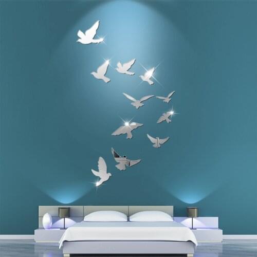 11PCS Acrylic Bird Mirror Wall Stickers PVC Decal Bedroom Living Room Decoration DIY TV Background Wall Decor Home Accessories