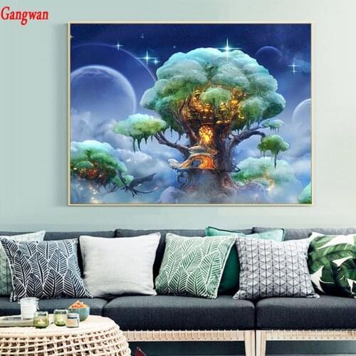 DIY Diamond Painting Fairy Tail Tree 3D Embroidery Space planet view Cross Stitch Mosaic Full Picture Of Rhinestone wall Decor