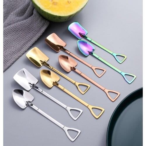 BalleenShiny 2 Pieces of Creative Stainless Steel Shovel Spoons Watermelon Dessert Ice Cream Spoons Flat-pointed Shovel Spoons