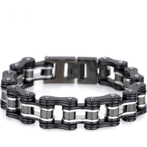 Fashion Mens Motorcycle Bike Chain Bracelet Black Silver Color Titanium Steel Link Bicycle Biker Chain Bracelets Jewelry For Men