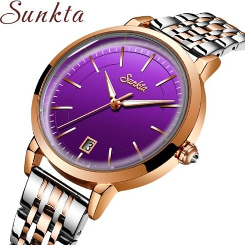SUNKTA Gold Watch Women Watches Ladies Creative Steel Womens Bracelet Watches Female Clock Relogio Feminino Montre Femme+Box