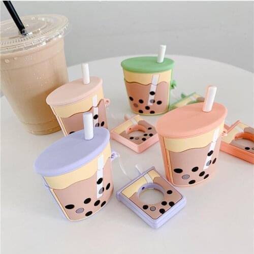 3D Pearl Milk Tea Protective Case for AirPods Cute Cover Silicone Bluetooth Earphone Case for Apple Airpods 2 Cartoon Anime