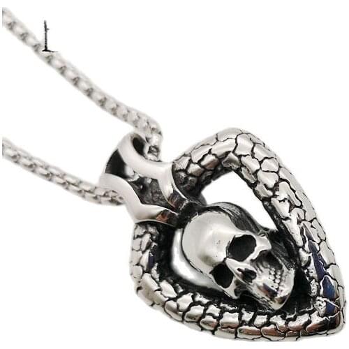 Black Knight Gothetic Snake triangular Skull pendant necklace Vintage silver color Double Face Skull punk necklace BLKN0783