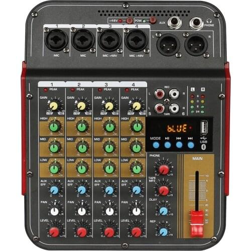TM4 Digital 4-Channel Audio Mixer Mixing Console Built-In Phantom Power with Audio System for Studio Recording(EU Plug)