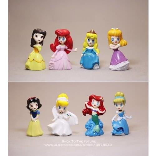 Disney Princess Cinderella Snow White 8pcs/set 5.5cm Action Q version Figure Decoration PVC Collection Figurine Toys model gift