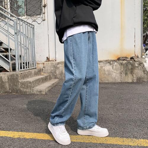 Korean Men Jeans Vintag High Waist Oversize Wide Leg Trousers Summer Baggy All-Match Streetwear Retro Chic Jeans