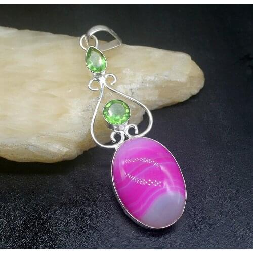 Gemstonefactory Jewelry Big Promotion 925 Silver Botswana Agate Green Peridot Charm Women Ladies Gifts Necklace Pendant 1101