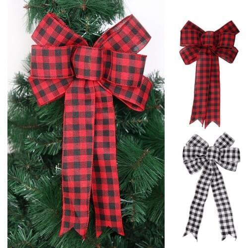 Plaid Wreaths Big Bow Christmas Tree Fabric Decoration Interior Place Fireplace Windowsill Door Handle Decoration Party Pendant