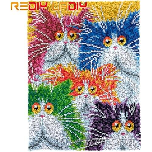 Latch Hook Rug Cartoon Kittens Chunky Yarn Tapestry Kits DIY Carpet Rug Knitted Floor Mat Crochet Cushion Arts & Crafts 61*81cm