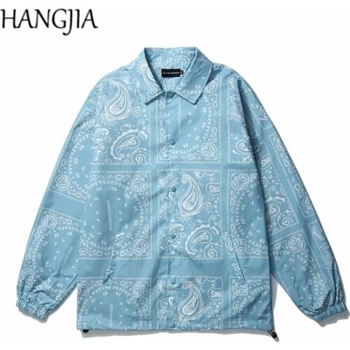 Harajuku Japanese Streetwear Cashew Flower Cargo Flight Jacket Fashion Casual Loose Thin Coach Jacket Outwear Men and Women