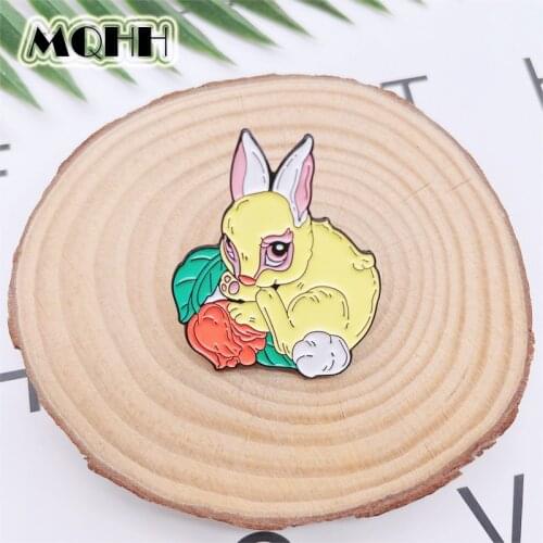 Cartoon Cute Animals Rabbit Enamel Pins Yellow Bunny Plants Flowers Alloy Brooches Badges Sweet Accessories Women Jewelry Gifts
