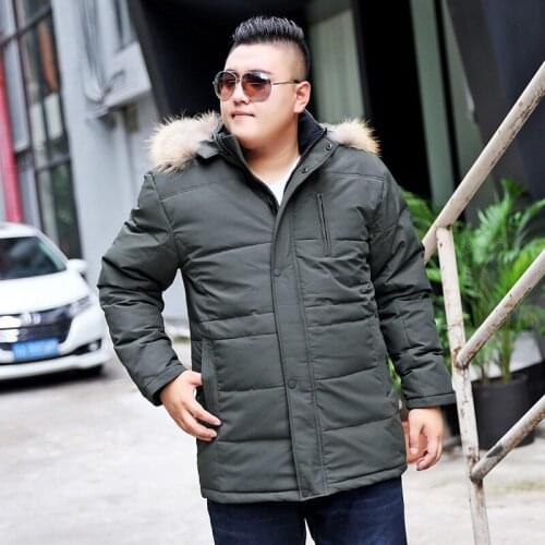 Large size men fur collar down jacket, 2017 new mans big yards stand-collar hooded white duck thick coat, male winter clothing