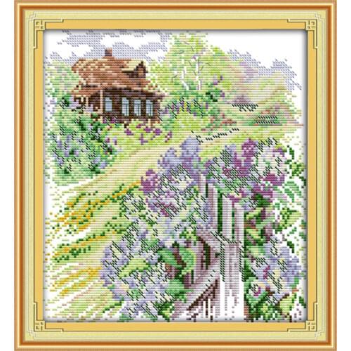 Country path cross stitch kit lanscape garden 14ct 11ct count printed canvas stitching embroidery DIY handmade needlework