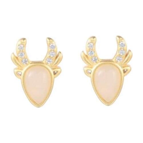 Real S925 Silver Earrings Natural White Jadeite Chinese Zodiac OX Stud Earrings