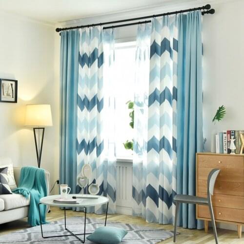 New American style curtain moire printed curtain cotton linen printed curtain yarn living room bedroom study custom curtain
