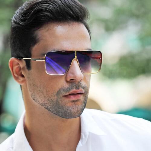Oversized Sunglasses Men 2020 Luxury Brand Designer One Piece Mental Frame Square Sun Glasses For Man Vintage Lentes De Sol
