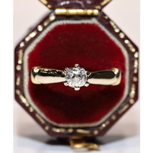 Original 18k Gold Vintage Natural Diamond Decorated Pretty Strong Engagement Solitaire Ring