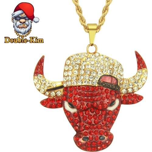 Tauren Zirocn Pendant Necklace Men Hiphop Rock Street Culture Zinc Alloy Inlaid Zircon Chain Necklace Fashion Man Jewelry Gift
