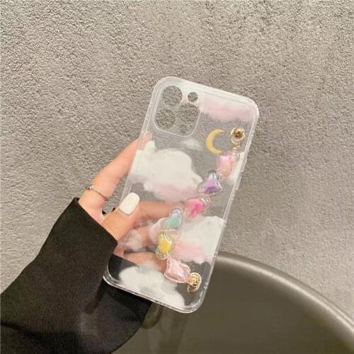 Shockproof Wrist Chain Clear Phone Case for iPhone 12 Pro Max 7 8 Plus XR X Cute Flower Crystal chain Hanging Case for iPhone 11