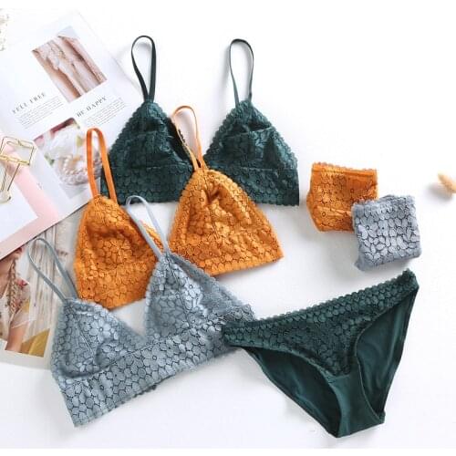 Sexy Bra Panties Set Women Seamless Bra Padded Bralette Lingerie Lace Briefs Fashion One-piece Underwear Female Intimates