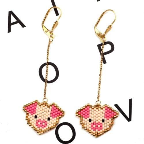 FAIRYWOO Pink Sweet Pig Drop Earring Cute Animals Friendship Earrings Woman Girls Lover Gift Luxury Miyuki Handmade Jewelry