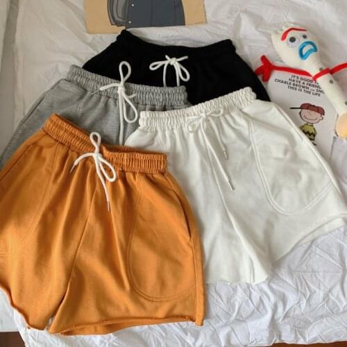 Zoki Cotton Women Sweat Shorts Loose Summer Elastic Waist Jogger Wide Leg Shorts Casual Solid Pockets Girls Biker Shorts Fashion