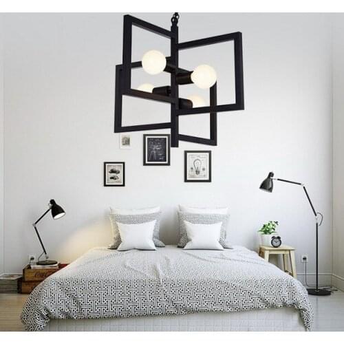 Modern Black / White Painted Metal Pendant Light with 4 Milky White Frosted Glass LED E27 Bulbs Chain Pendant Lamp for Bedroom