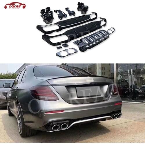 ABS Black Rear Lip Diffuser Spoiler with Exhaust Tips for Benz E Class W213 E200 E260 E300 2017-2019 E53 Style Bumper Guard