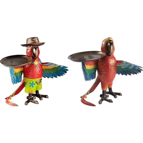 Parrot Statue Ornaments Figurines Modern Art Piece Coffee Serving Tray Trinket Plate Dinner Room Home Dresser Living Room Decor