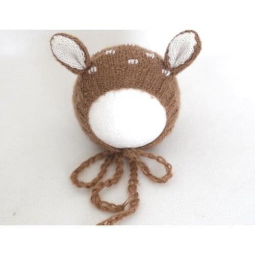 Tan Color Christmas Newborn Mohair Reindeer bonnet Baby girl Deer hat Photography props