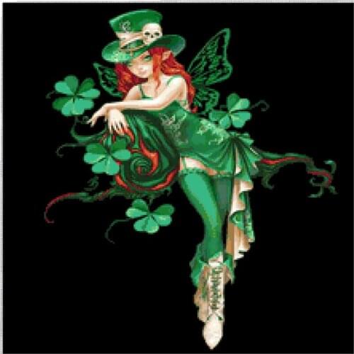Embroidery Fairy Leprechaun Patricks Day Cross Stitch Pattern Counted with 100% Cotton Flosses & Free Shipping for Home Decor