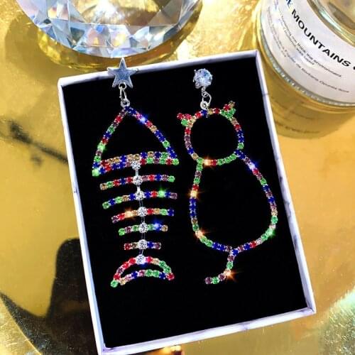 2020 New Design Luxury Colorful Crystal Drop Earrings For Women Cute Cat Fish Big Statement Earrings Trendy Boho Jewelry Brincos