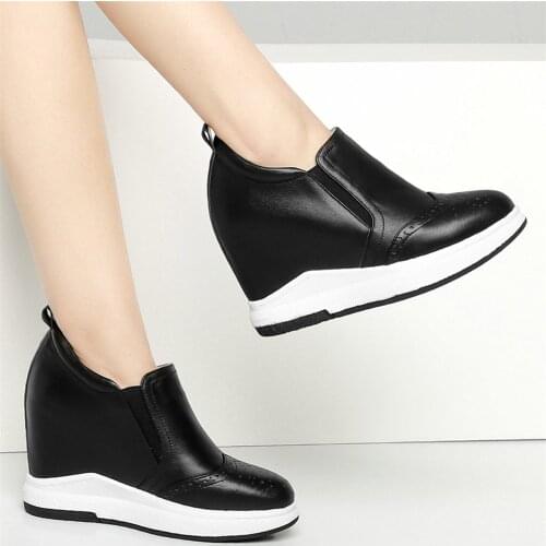 2021 Platform Oxfords Shoes Women Genuine Leather Wedges High Heel Ankle Boots Female Round Toe Fashion Sneakers Casual Shoes