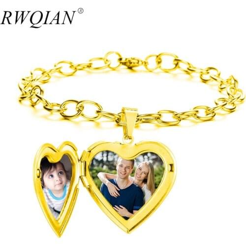Personalized Name Photo Bracelets for Women Gold Stainless Steel Custom Heart-shape Photo Box Bracelet Thanksgiving Jewelry Gift
