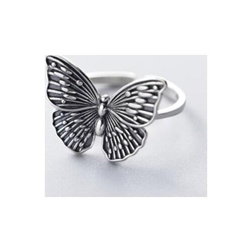 Sole Memory Retro Hollow Butterfly Creativity Literature 925 Sterling Silver Female Resizable Opening Rings SRI595