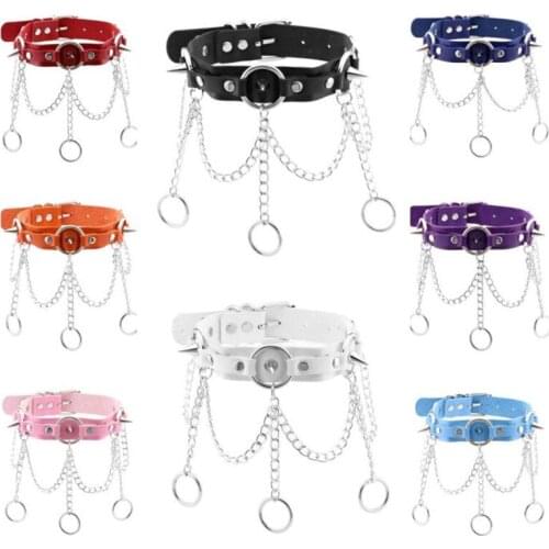 2021 Autumn Steampunk Circle Pendant Necklaces Goth Punk Hip Hop Rcok Spike Chain PU Leather Choker Necklace Women Party Jewelry