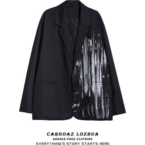 Women coat Dark mourning graffiti loose coat womens suit versatile decadent style Womens autumn coat