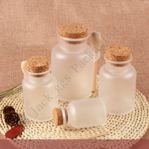 12pcsX100g/200g/300g/500g ABS Round Bath Salt Bottle , Powder Plastic Bottle with Cork Jar with Wood Spoon,Packaging Bottle