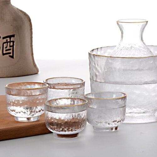 300ml Pot 60ml 4 Glasses Cup Gilt Japanese-Style Sake Bar Set Heat-Resistant Hammer Vodka Spirits Wine Set Sake Bottle Shochu