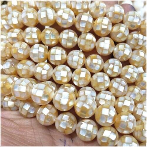 38pcs natural yellow lip shell saltwater shell beads faceted round ball brown color size 10mm luxury beads for beach tourism sel