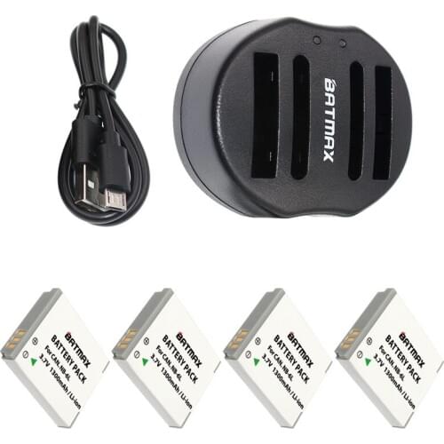 4-Pack NB-6L NB-6LH NB6L Batteries&Dual Charger with USB Cable for CANON Digital IXUS 85 IS PowerShot S90 Digital IXUS 95 IS