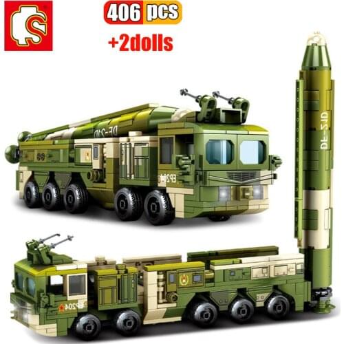 SEMBO 406Pcs Military Series DF-21D Medium-range Anti-ship Ballistic Missile Building Blocks Vehicle Soldier Figures Toys Gifts