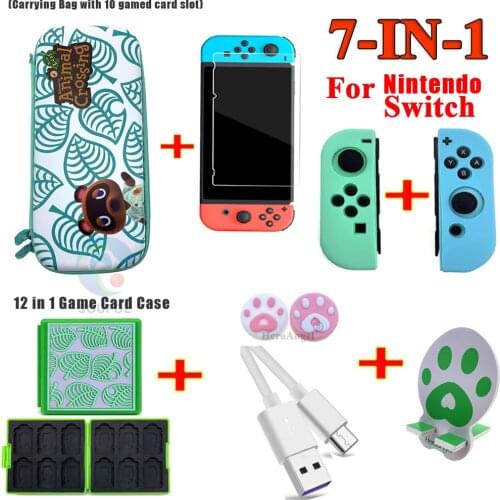 7 in 1 Travel Bag for Nintend Switch Game Player Carrying Case for Joy-con Console Switch Pro Handle +Tempered Glass Card box