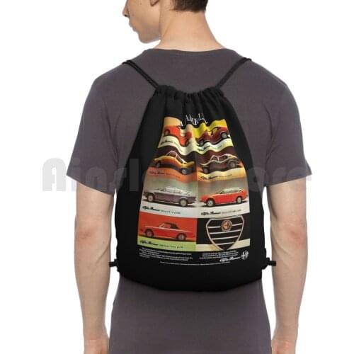 Alfa Romeo Range-1970S Backpack Drawstring Bags Gym Bag Waterproof Alfa Romeo Alfasud Alfetta Gtv Gtv6 Gtv 2000 Spider