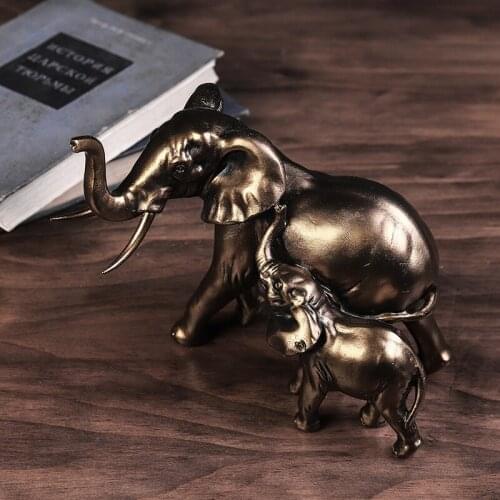 AMERICAN RETRO RESIN CHILD MOTHER ELEPHANT DECORATION HOME LIVINGROOM TV CABINET FIGURINES CRAFTS HOTEL OFFICE STATUE ORNAMENTS